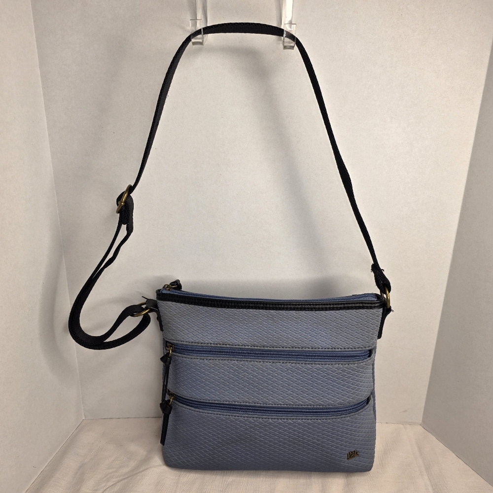 THE SAK "Olvera" Steal Blue‎ Canvas Crossbody Triple Zipper Bag